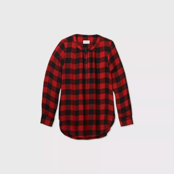 Universal Thread Tops - Universal Thread Red Checkered Plaid Holiday Shirt